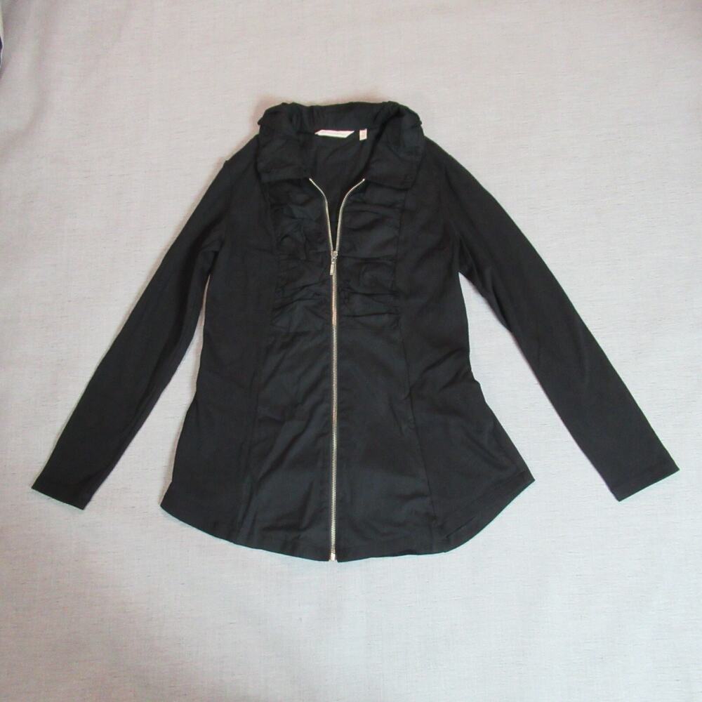 Soft Surroundings Jacket Womens XS Black Thin Full Zip Ruched Long Sleeve Shirt